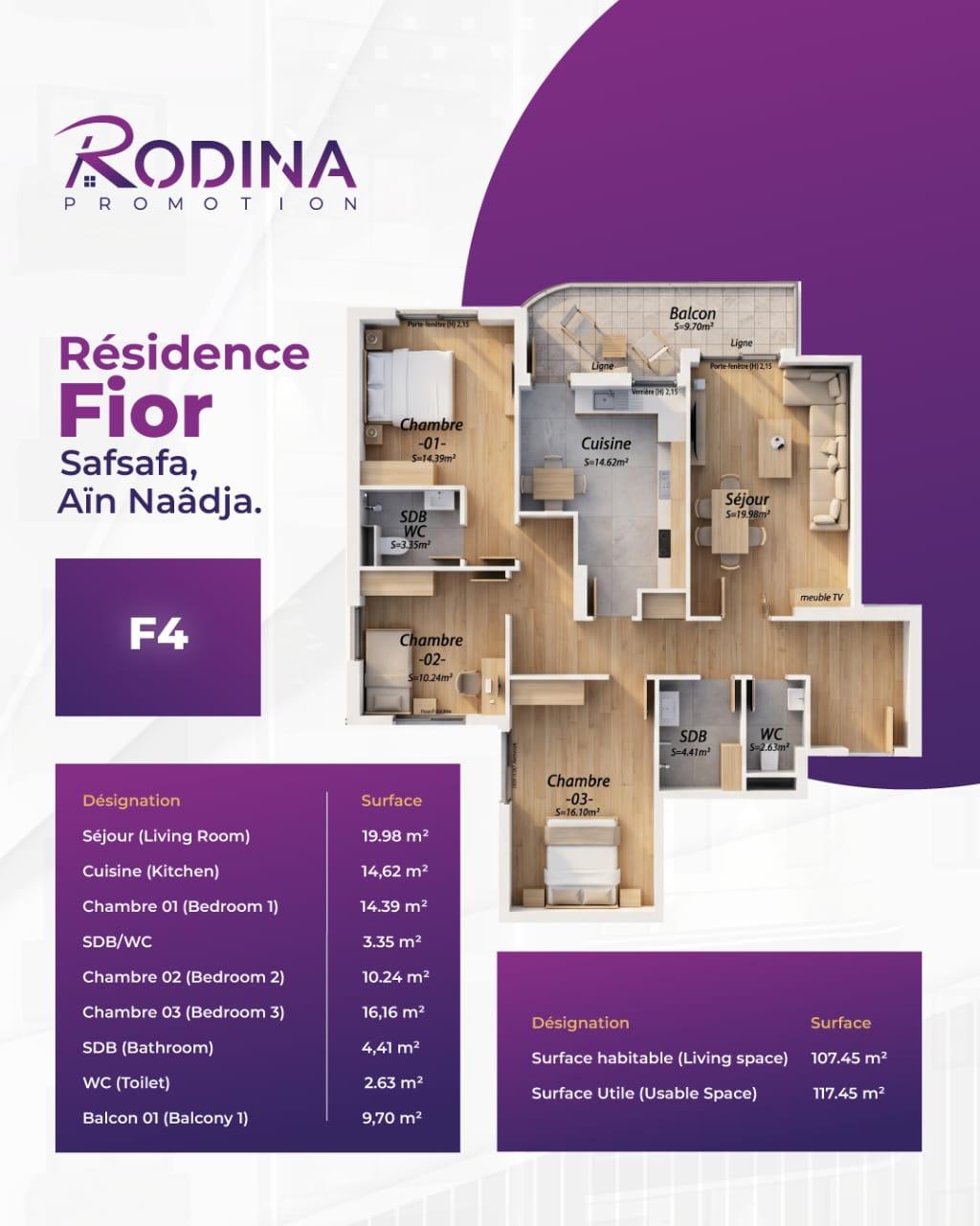 Plan appartement F4 - 117,45 m²