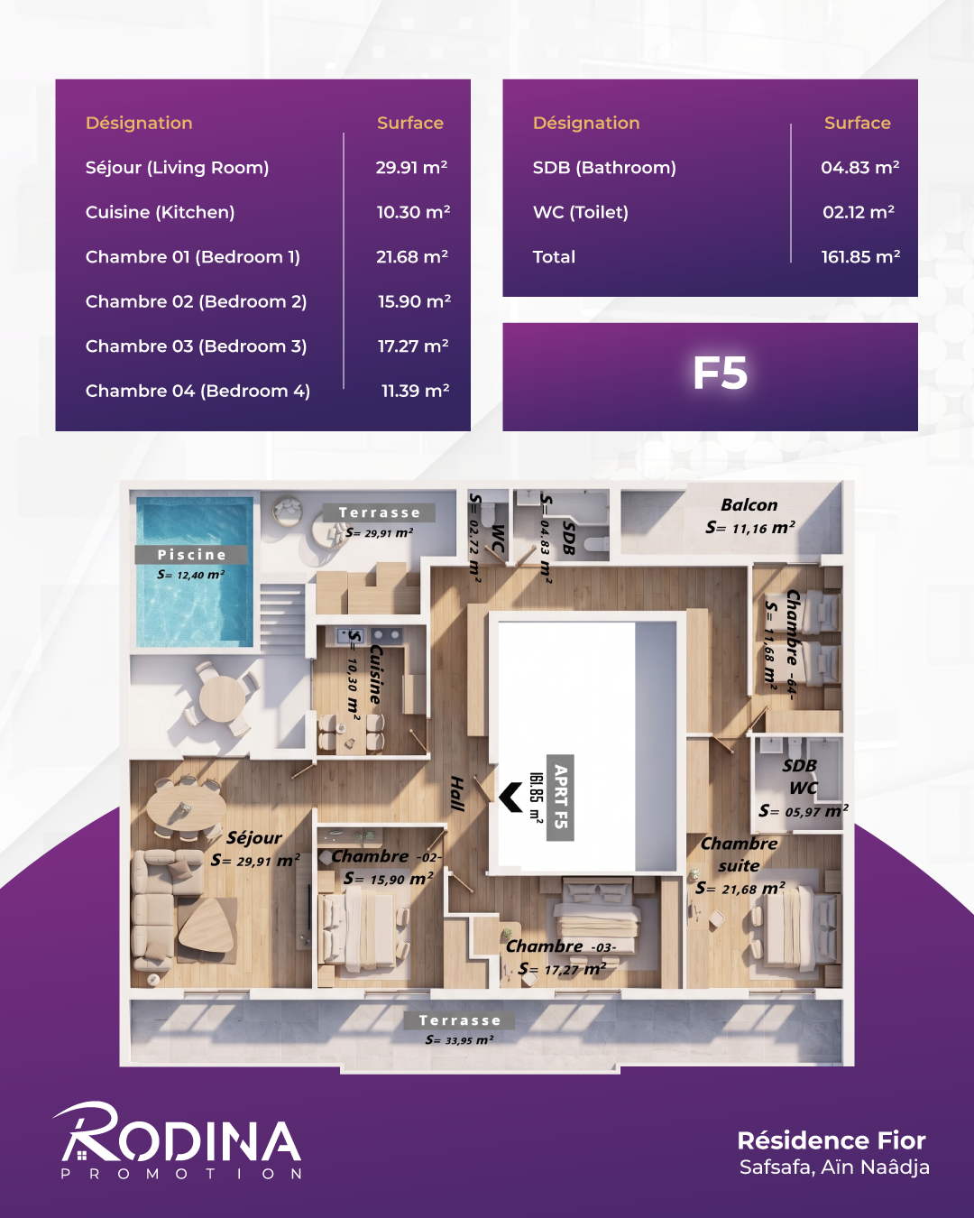 Plan appartement F5 - 158,44 m²